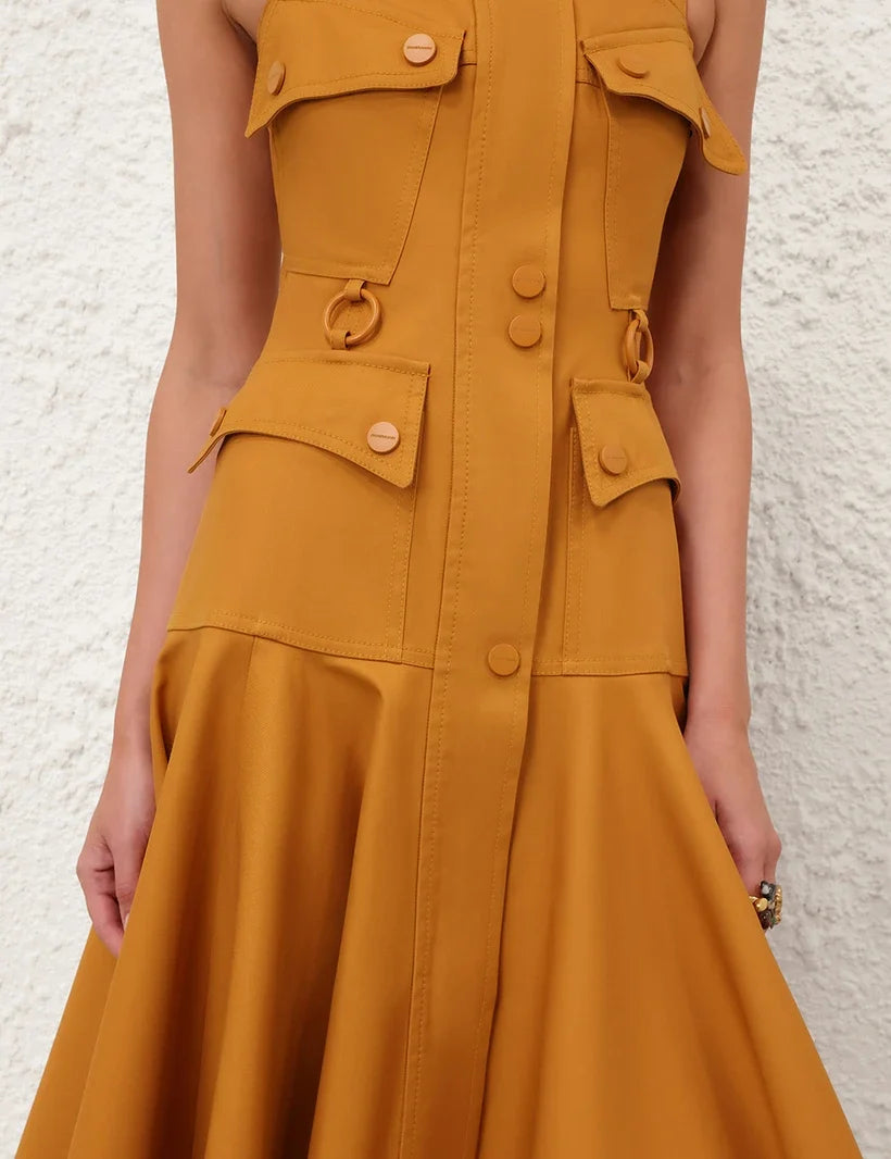 Luna Drill Utility Midi Dress