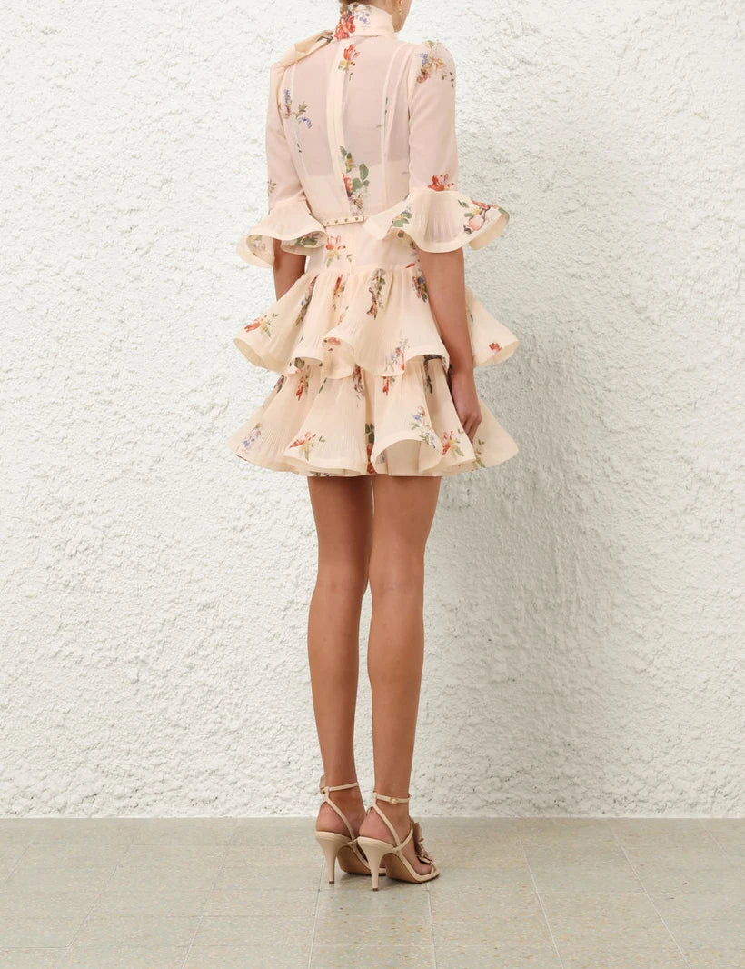 Pleated Sleeved Mini Dress