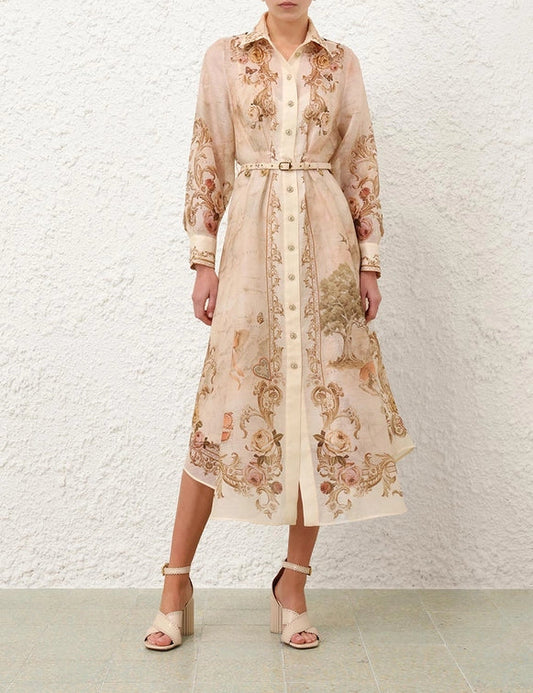 Memento Buttoned Midi Dress