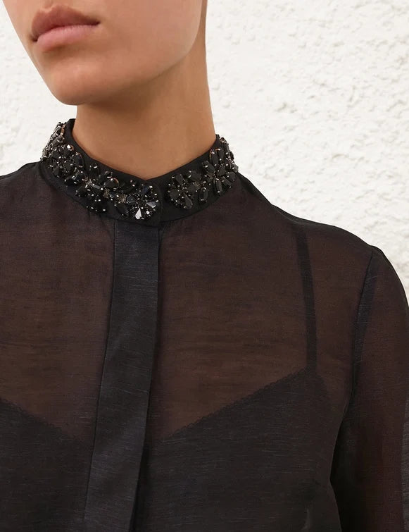 Hypnotic Jewelled Body Shirt & Panelled Pencil Skirt Set