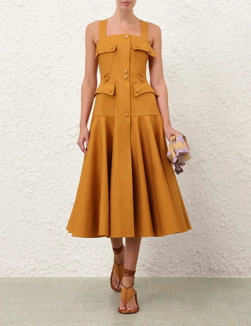 Luna Drill Utility Midi Dress