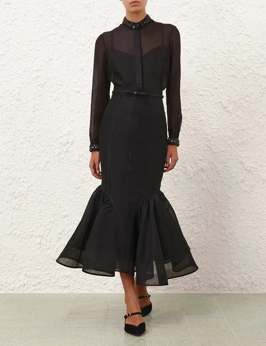 Hypnotic Jewelled Body Shirt & Panelled Pencil Skirt Set