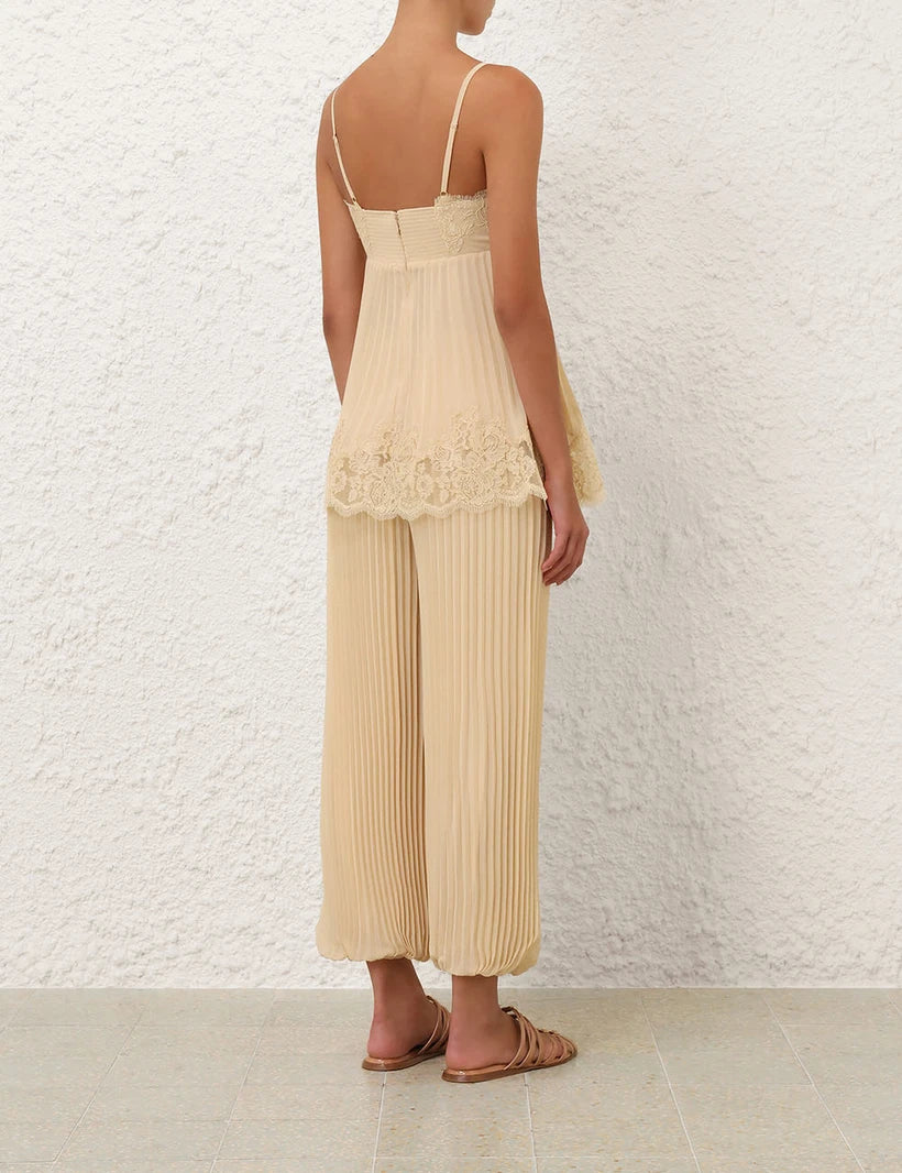 Pleated Lace Cami & Harem Pants Set
