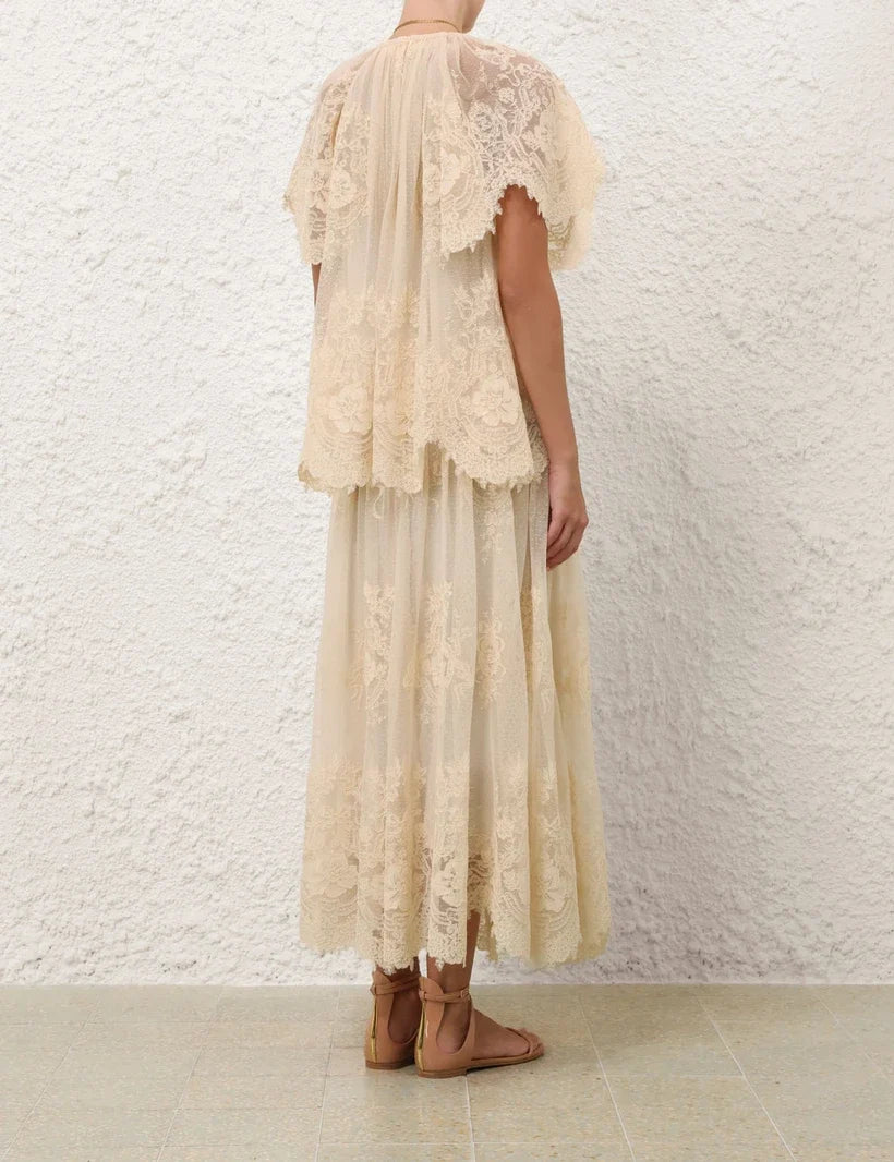 Luna Lace Flutter Blouse & Maxi Skirt Set