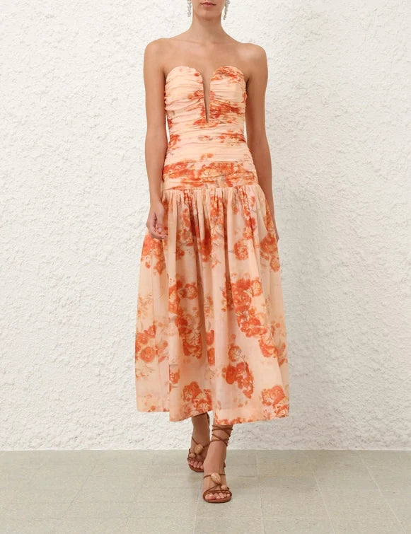 Cascadian Strapless Midi Dress