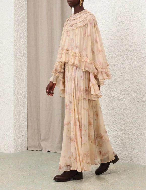 Hypnotic Shirred Blouse & Maxi Skirt Set