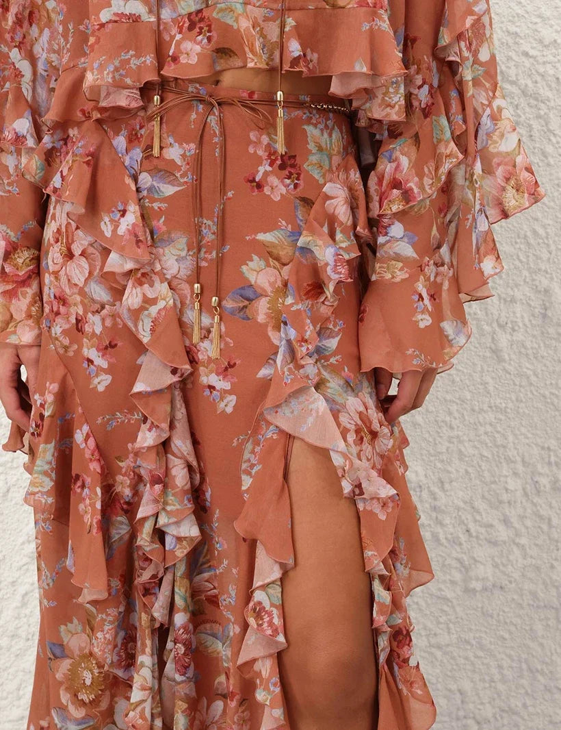 Awaken Ruffle Blouse & Skirt Set