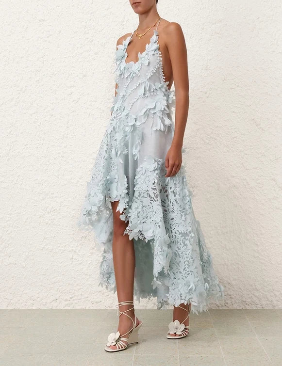 Natura Lasercut Halter Dress