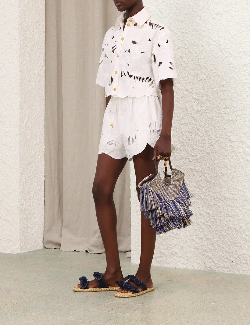 Mahon Embroidered Crop Shirt & Short Set