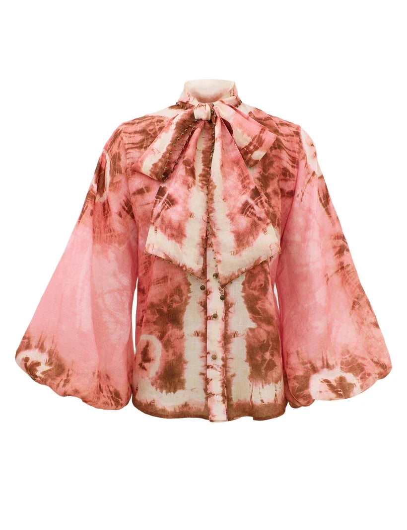 Sundance Tie Neck Blouse & Short Set