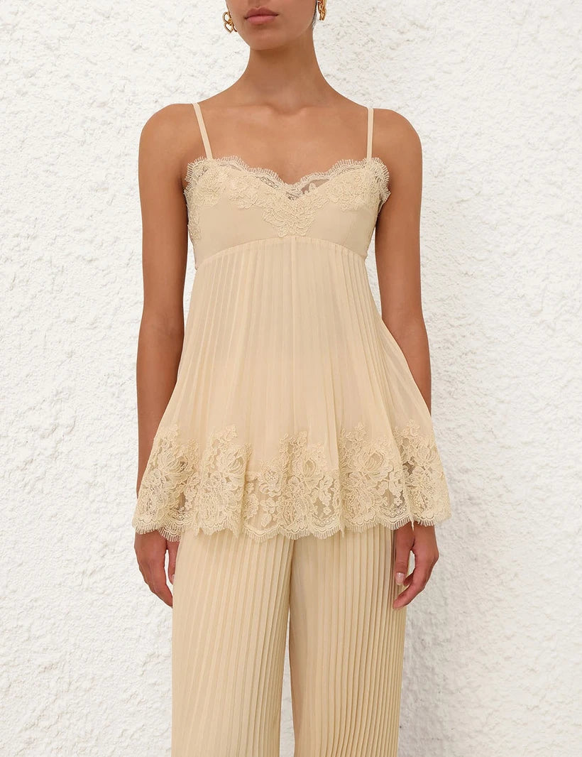 Pleated Lace Cami & Harem Pants Set