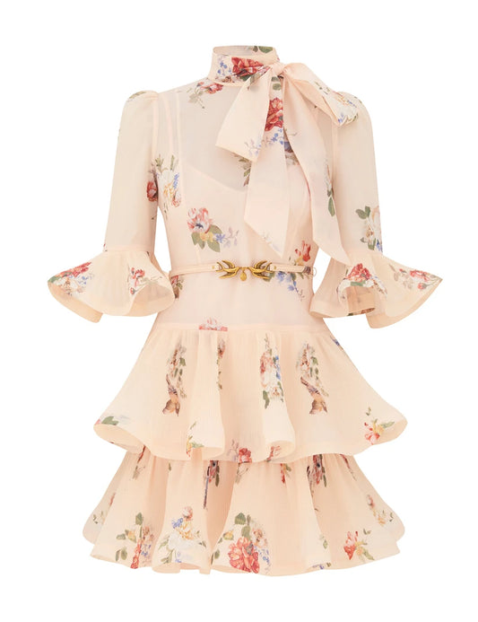 Pleated Sleeved Mini Dress