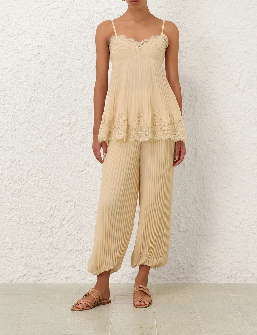 Pleated Lace Cami & Harem Pants Set
