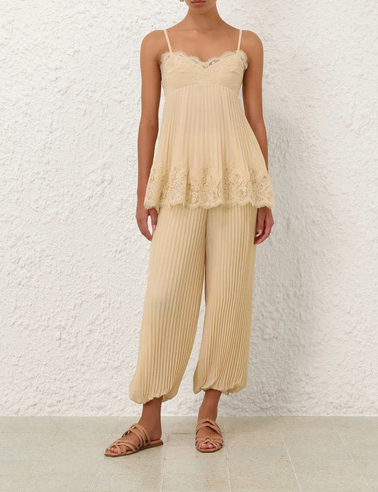 Pleated Lace Cami & Harem Pants Set