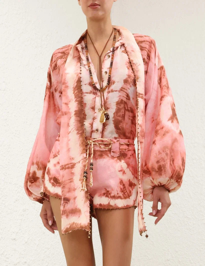 Sundance Tie Neck Blouse & Short Set