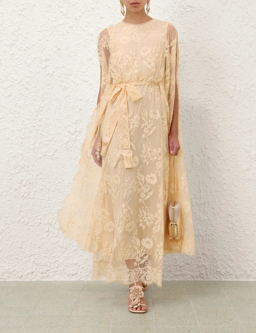 Valiant Lace Caped Maxi Dress
