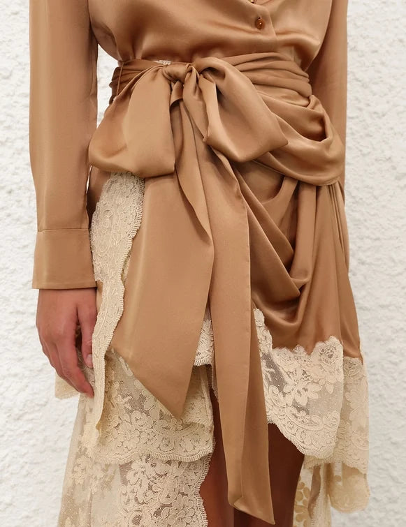 Hypnotic Satin Shirt & Drape Skirt Set