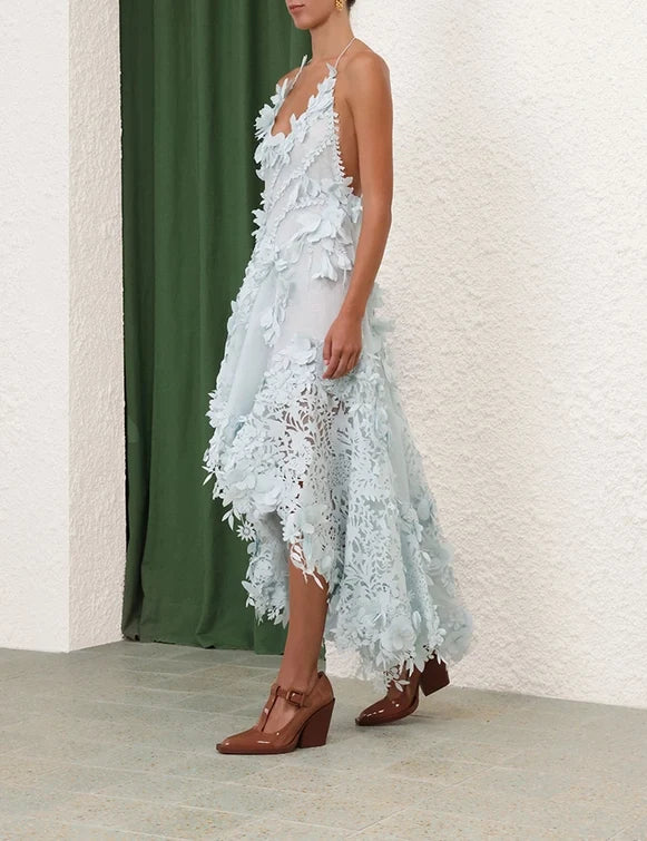 Natura Lasercut Halter Dress