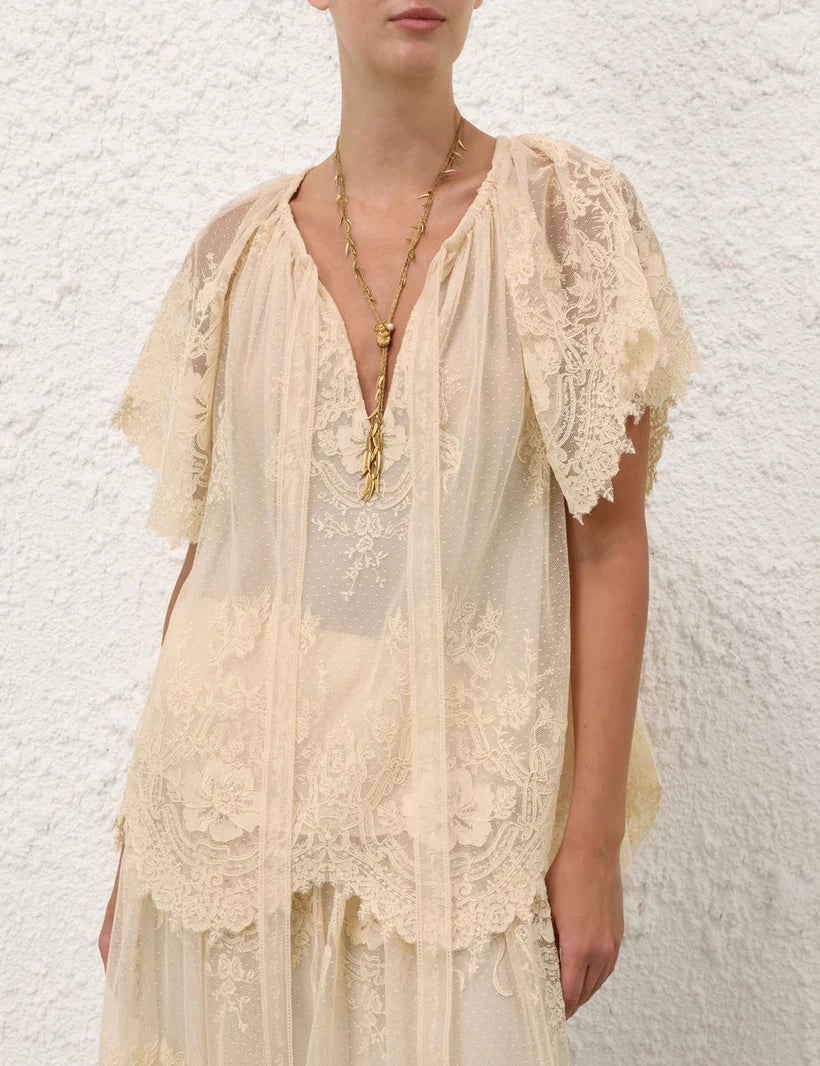 Luna Lace Flutter Blouse & Maxi Skirt Set