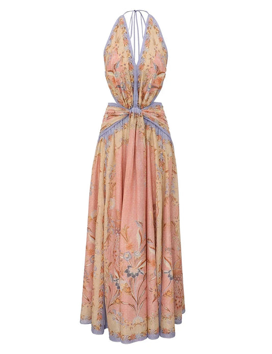 Indra Plunge Halter Maxi Dress