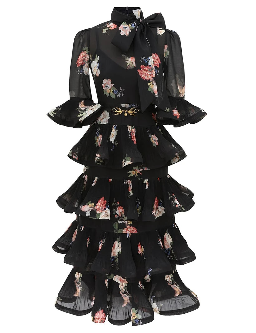 Pleated Sleeved Midi Dress