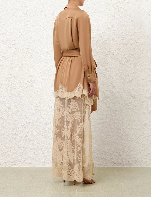 Hypnotic Satin Shirt & Drape Skirt Set