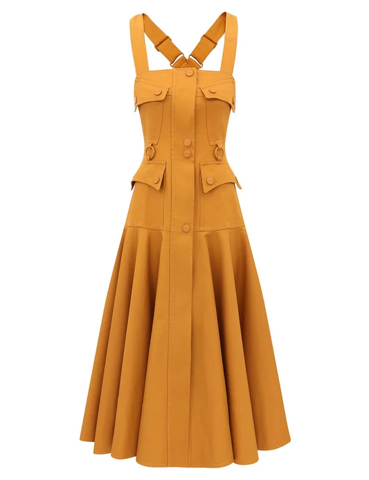Luna Drill Utility Midi Dress
